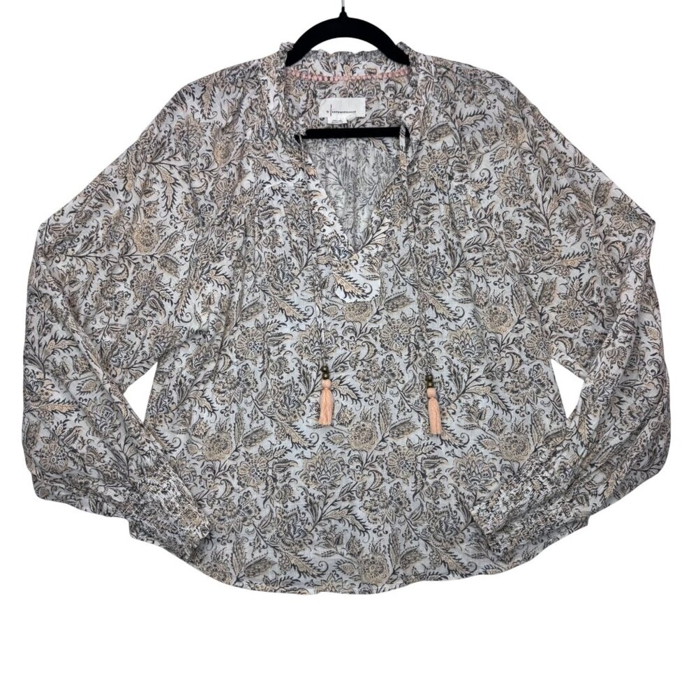 Anthropologie White/Peach Floral/Paisley Relaxed Boho Long sleeve top size S